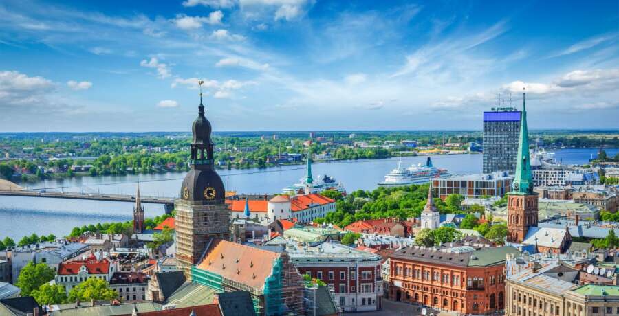 Aerial view of Riga center from St. Peter's Church, Riga, Latvia
